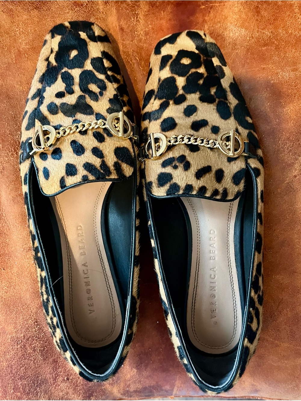 Veronica Beard Leopard-Print Chain Loafers in Tan and Black